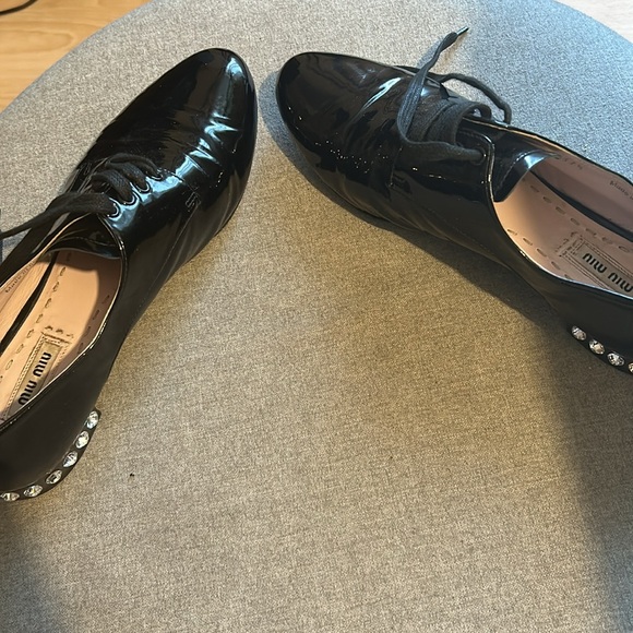Miu Miu Black Patent Leather Crystal Embellished Lace Up Derby Size 7 - Picture 3 of 15
